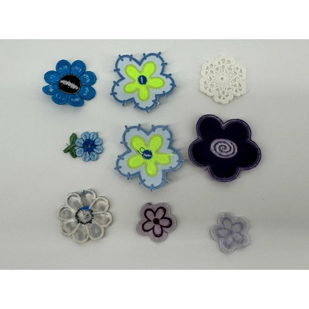 Lot 11 Floral Appliques Embroidered Flower Patches Blue Purple Cottagecore DIY